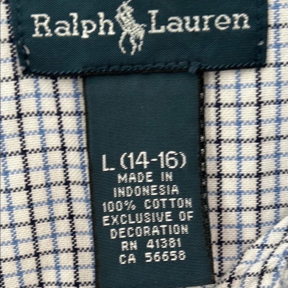 Ralph Lauren Boys Large (14-16) Navy and White Checkered Button Down Shirt - Picture 2 of 6